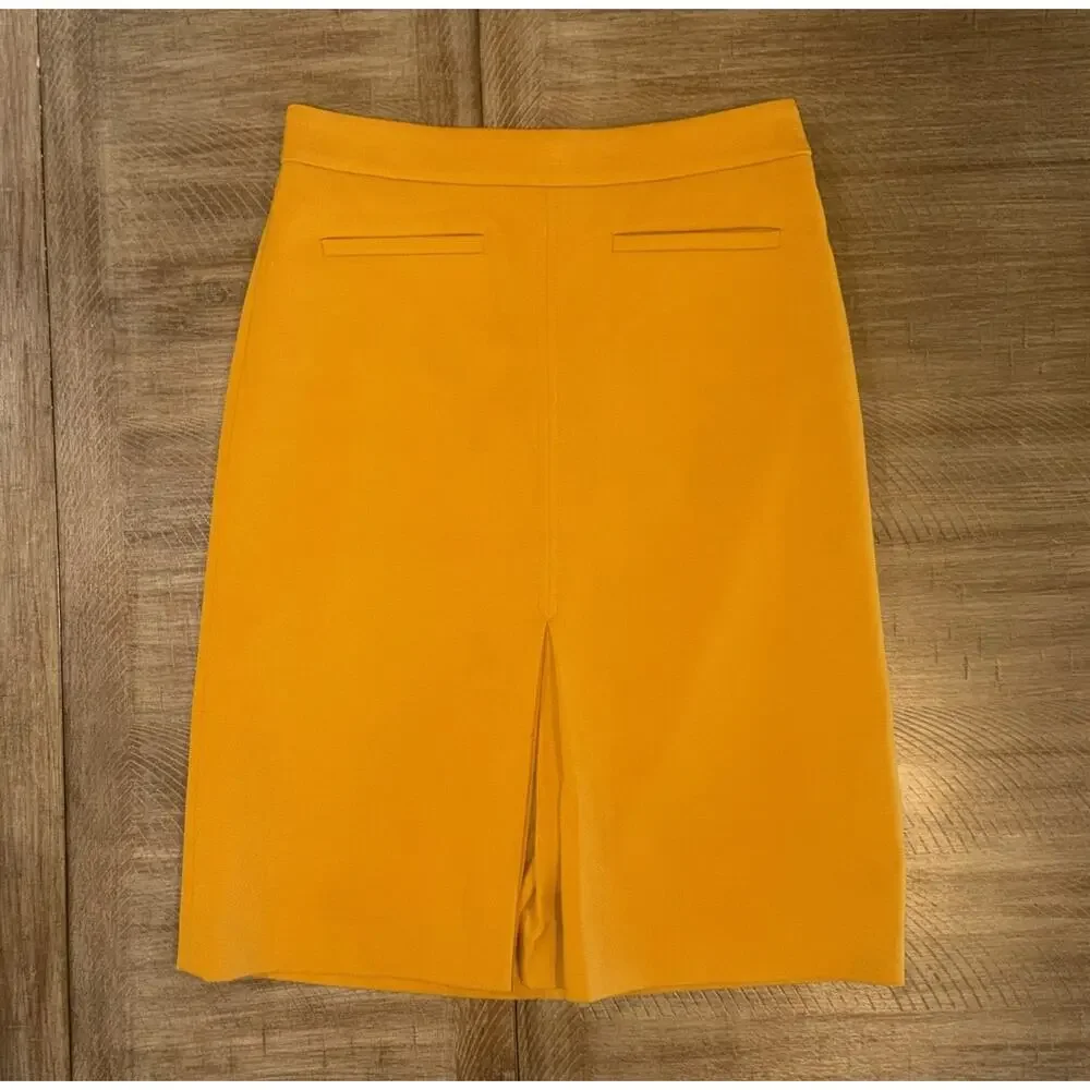 Ann Taylor Loft Mustard Yellow Knee Length Pleated Front Pencil Skirt Size 0